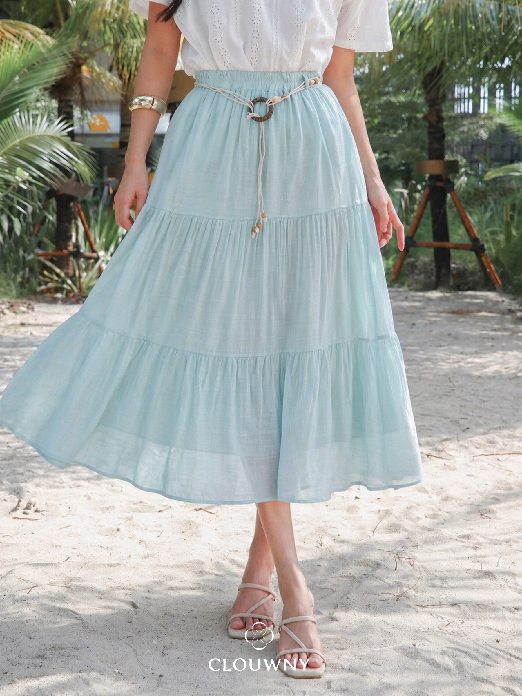 Summer Maxi Linen Skirt - Mint